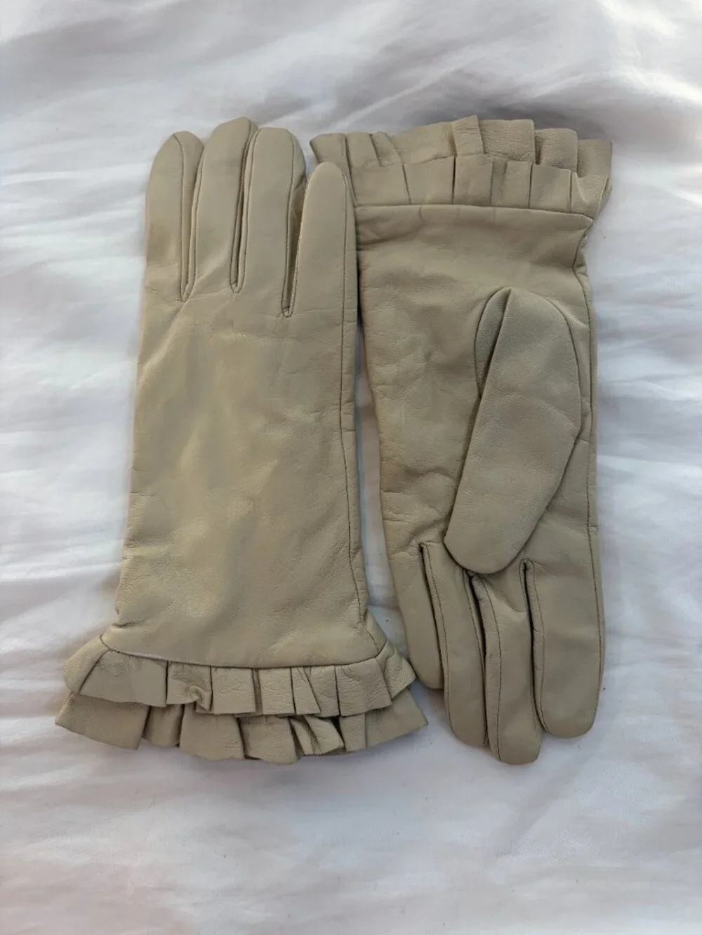 Leather And Cashmere Lining Off White Winter Gloves | Size Large